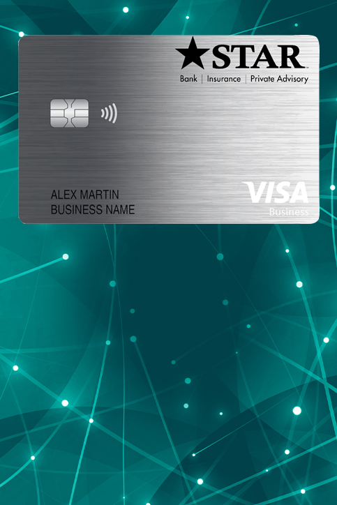 STAR Banks' credit card on a teal background