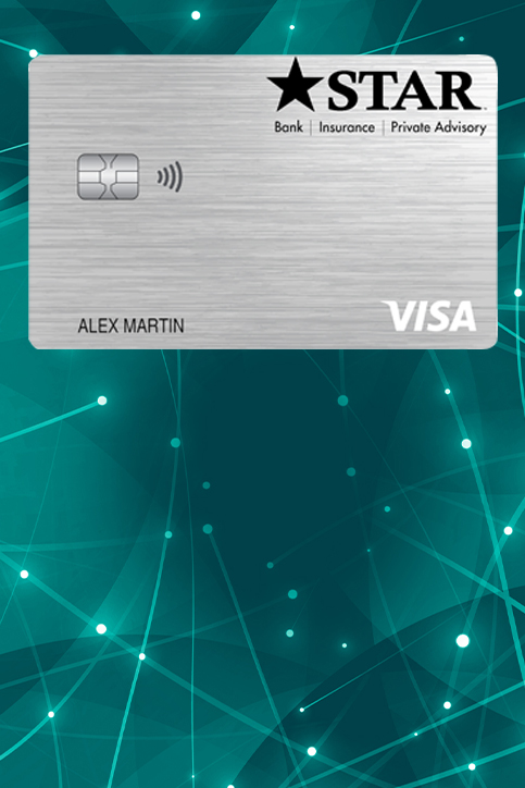 STAR Banks' credit card on a teal background